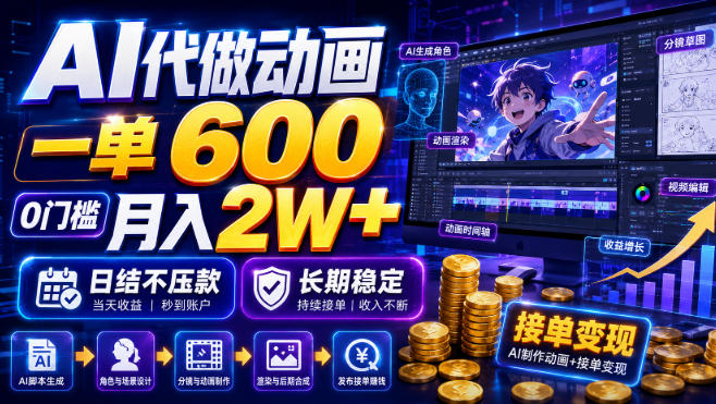 AI代做动画,一单600,0门槛月入2W+,日结不压款,长期稳定 AI代做动画,一单600,0门槛月入2W+,日结不压款,长期稳定