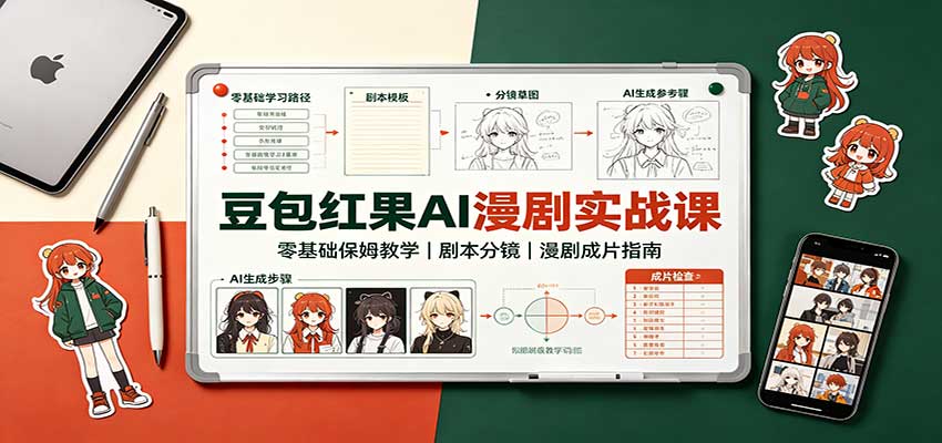 豆包红果AI漫剧实战课:零基础保姆教学,剧本分镜,漫剧成片指南-紫橙资源网