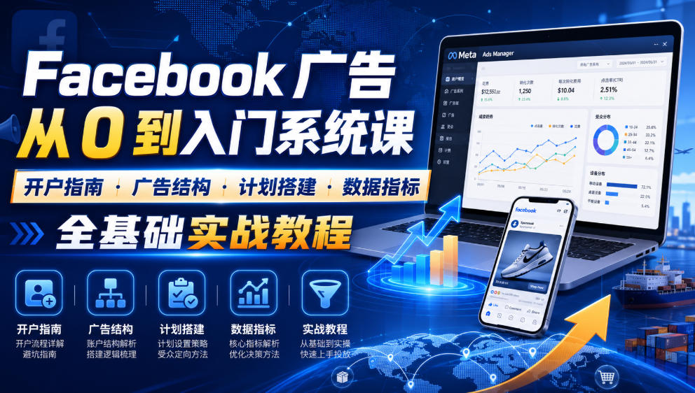 Facebook广告新手从0到入门系统课|开户指南・广告结构・计划搭建・数据指标全基础实战教程 Facebook广告新手从0到入门系统课|开户指南・广告结构・计划搭建・数据指标全基础实战教程