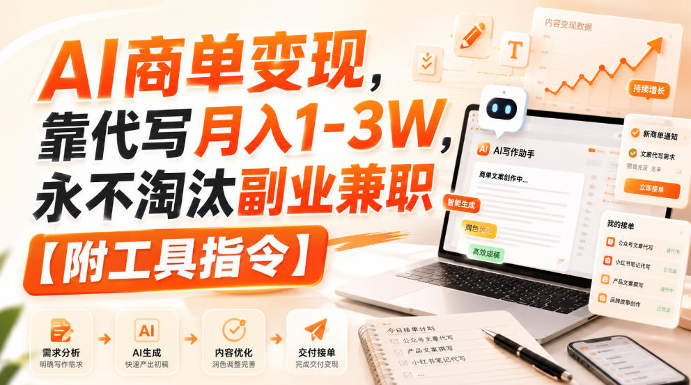AI商单变现,靠代写月入1-3W,永不淘汰副业兼职【附工具指令】 AI商单变现,靠代写月入1-3W,永不淘汰副业兼职【附工具指令】