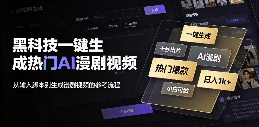 黑科技一键生成热门AI漫剧视频,十秒钟即可搞定,小白也能日入1k+ 黑科技一键生成热门AI漫剧视频,十秒钟即可搞定,小白也能日入1k+