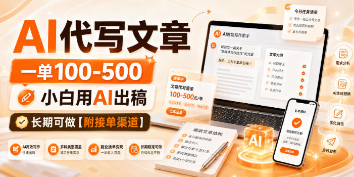 AI代写文章,一单100-500,小白用AI出稿,长期可做【附接单渠道】 AI代写文章,一单100-500,小白用AI出稿,长期可做【附接单渠道】