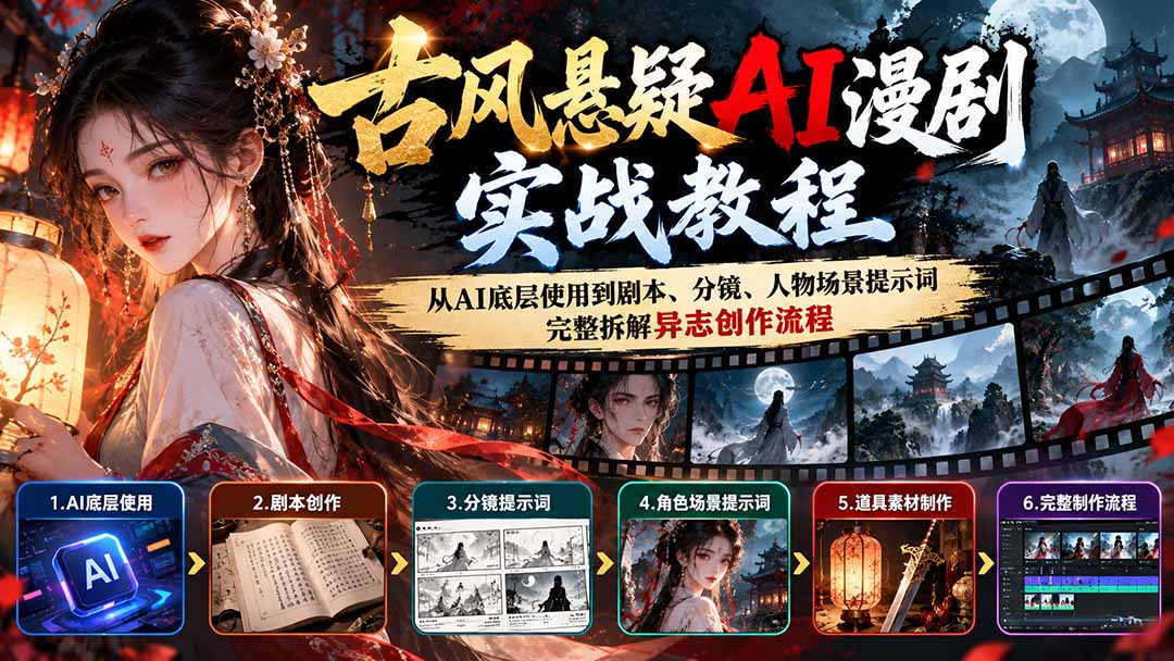 古风悬疑AI漫剧实战教程:从AI底层使用到剧本、分镜、人物场景提示词,完整拆解异志创作流程