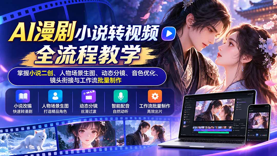 AI漫剧小说转视频全流程教学:掌握小说二创、人物场景生图、动态分镜、音色优化、镜头衔接与工作流批量制作