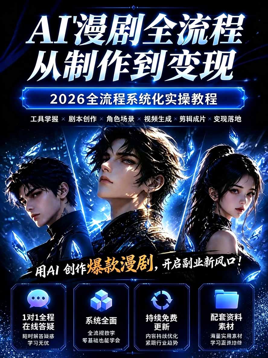 【无水印】2026AI漫剧创作与商业变现掘金营:打通选题→AI编剧→角色场景→自动分镜→视频生成→剪辑发布→运营变现