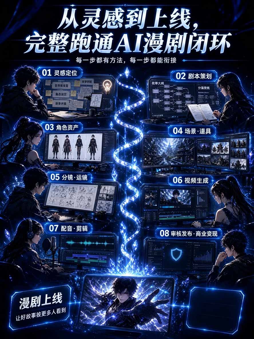 【无水印】2026AI漫剧创作与商业变现掘金营:打通选题→AI编剧→角色场景→自动分镜→视频生成→剪辑发布→运营变现