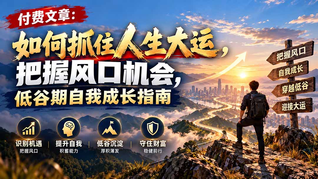 付费文章:如何抓住人生大运,把握风口机会,低谷期自我成长指南