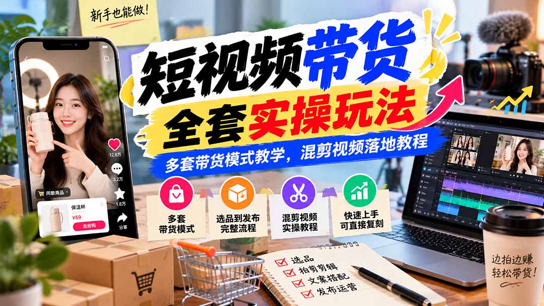 【无水印】短视频带货全套实操玩法,多套带货模式教学,混剪视频落地教程