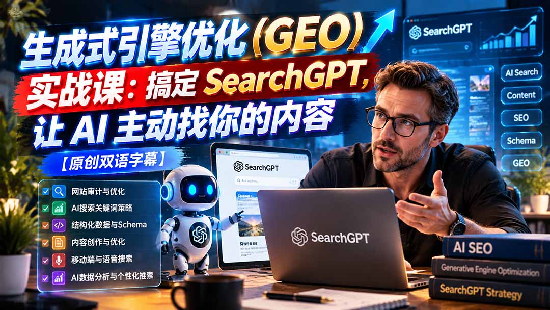 生成式引擎优化(GEO)实战课:搞定 SearchGPT,让 AI 主动找你的内容【原创双语字幕】