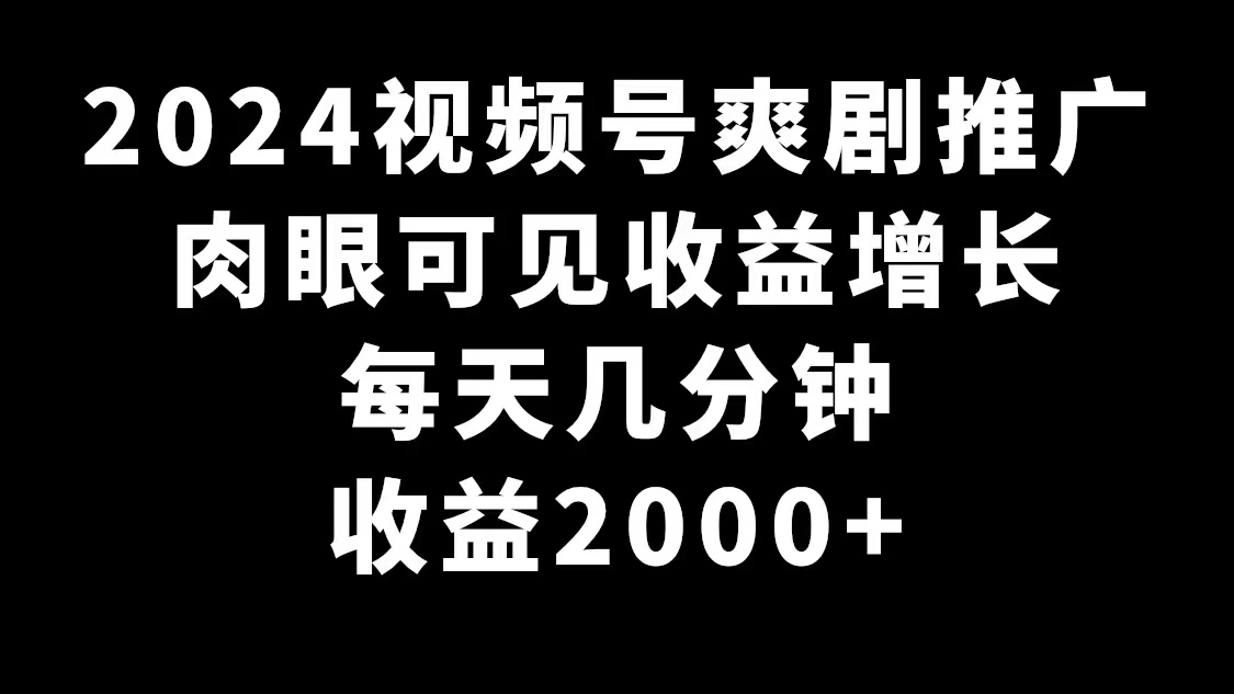2024视频号爽剧推广,肉眼可见的收益增长,每天几分钟收益2000+-紫橙资源网