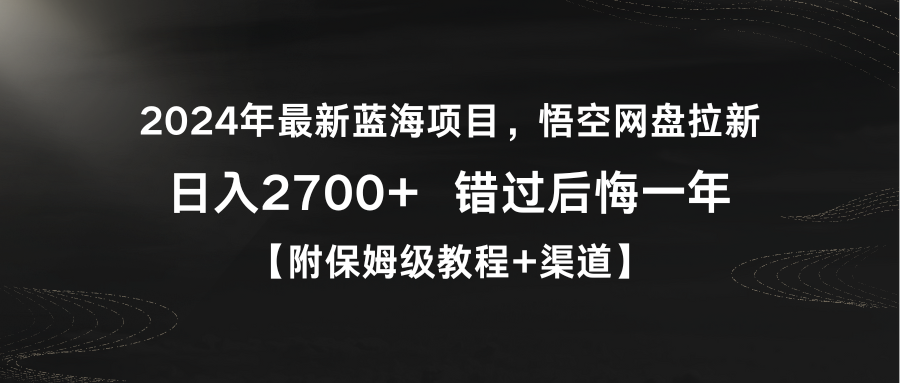 2024年最新蓝海项目，悟空网盘拉新，日入2700+错过后悔一年【附保姆级教...-紫橙资源网