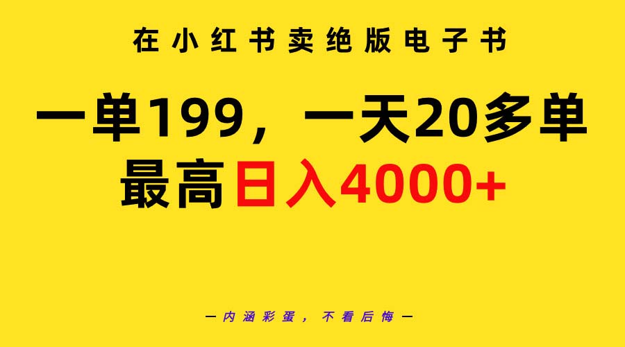 在小红书卖绝版电子书，一单199 一天最多搞20多单，最高日入4000+教程+资料-紫橙资源网