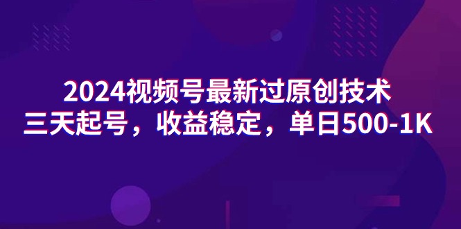 2024视频号最新过原创技术，三天起号，收益稳定，单日500-1K-紫橙资源网