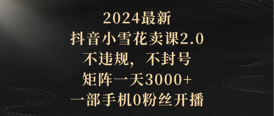 2024最新抖音小雪花卖课2.0 不违规 不封号 矩阵一天3000+一部手机0粉丝开播-紫橙资源网