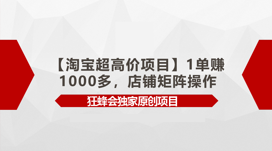 【淘宝超高价项目】1单赚1000多，店铺矩阵操作-紫橙资源网