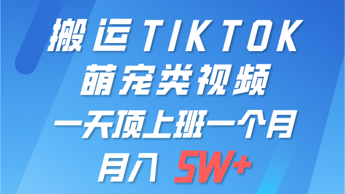 一键搬运TIKTOK萌宠类视频 一部手机即可操作 所有平台均可发布 轻松月入5W+-紫橙资源网