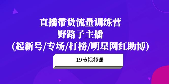 直播带货流量特训营，野路子主播(起新号/专场/打榜/明星网红助博)19节课-紫橙资源网