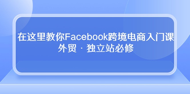 在这里教你Facebook跨境电商入门课，外贸·独立站必修-紫橙资源网