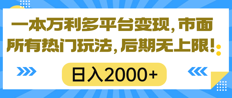 一本万利多平台变现，市面所有热门玩法，日入2000+，后期无上限！-紫橙资源网
