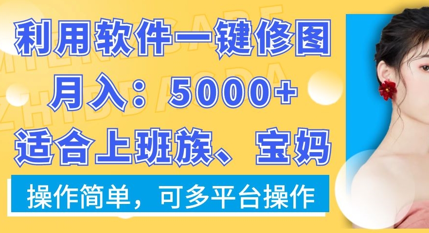 利用软件一键修图月入5000+，适合上班族、宝妈，操作简单，可多平台操作-紫橙资源网