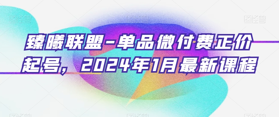 臻曦联盟-单品微付费正价起号,2024年1月最新课程-紫橙资源网