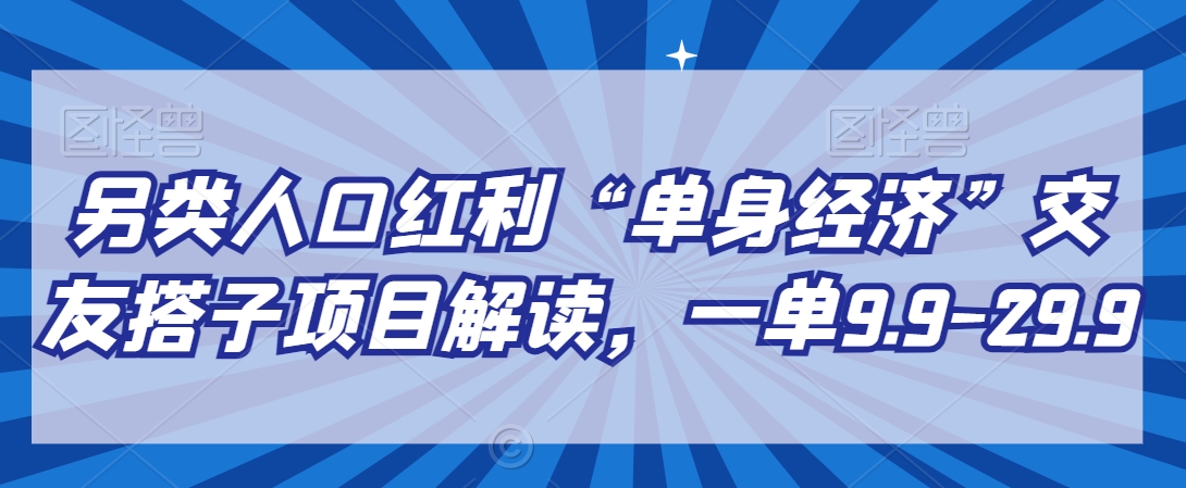 另类人口红利“单身经济”交友搭子项目解读，一单9.9-29.9-紫橙资源网