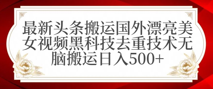 最新头条搬运国外漂亮美女视频黑科技去重技术无脑搬运日入500+-紫橙资源网