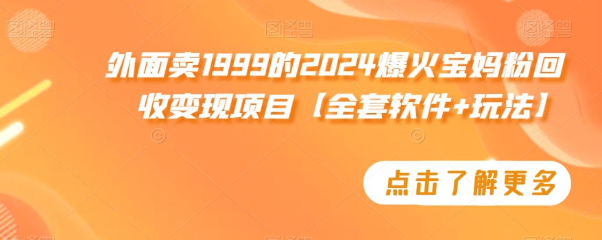 外面卖1999的2024爆火宝妈粉回收变现项目【全套软件+玩法】-紫橙资源网