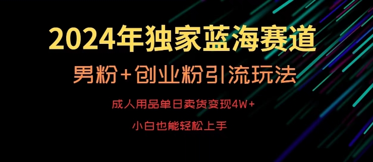 2024年独家蓝海赛道，成人用品单日卖货变现4W+，男粉+创业粉引流玩法，不愁搞不到流量-紫橙资源网