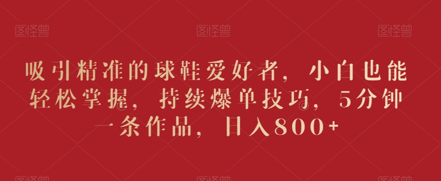吸引精准的球鞋爱好者,小白也能轻松掌握,持续爆单技巧,5分钟一条作品,日入800+-紫橙资源网
