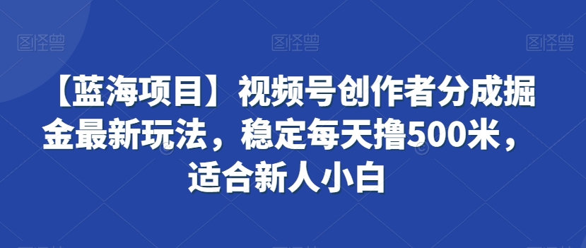 【蓝海项目】视频号创作者分成掘金最新玩法，稳定每天撸500米，适合新人小白-紫橙资源网