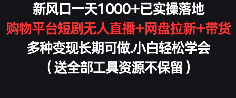 新风口一天1000+已实操落地购物平台短剧无人直播+网盘拉新+带货多种变现长期可做-紫橙资源网