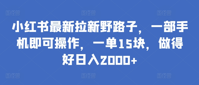 小红书最新拉新野路子，一部手机即可操作，一单15块，做得好日入2000+-紫橙资源网