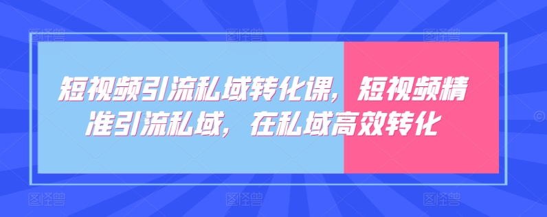 短视频引流私域转化课，短视频精准引流私域，在私域高效转化-紫橙资源网