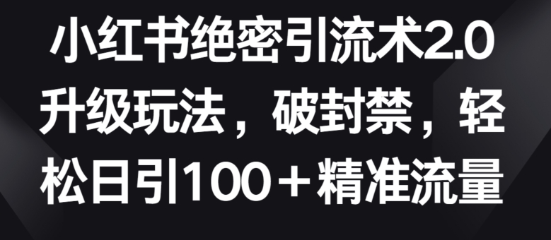小红书绝密引流术2.0升级玩法，破封禁，轻松日引100+精准流量-紫橙资源网
