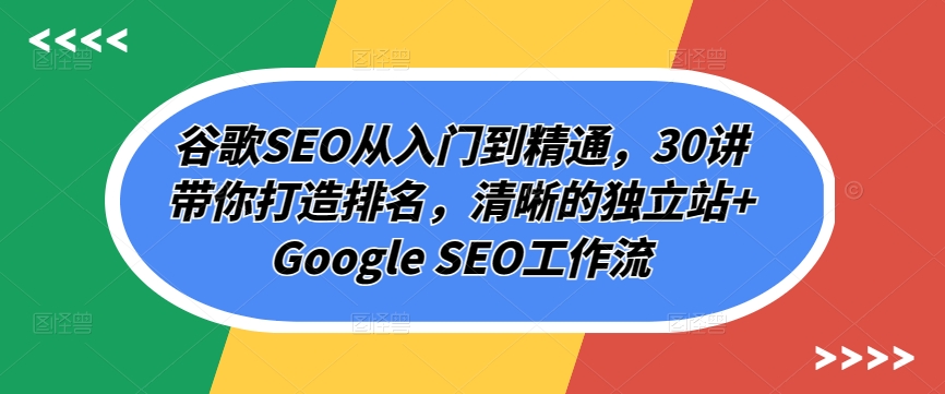 谷歌SEO从入门到精通，30讲带你打造排名，清晰的独立站+Google SEO工作流-紫橙资源网