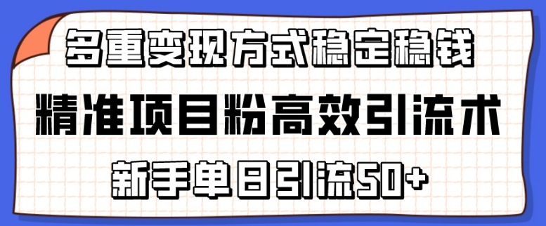 精准项目粉高效引流术，新手单日引流50+，多重变现方式稳定赚钱 - 冒泡网