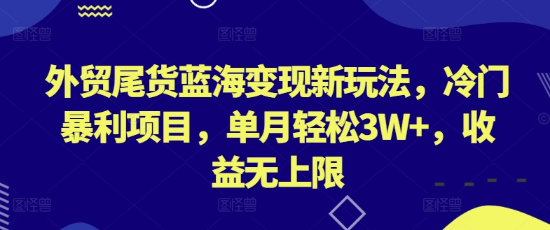外贸尾货蓝海变现新玩法，冷门暴利项目，单月轻松3W+，收益无上限-紫橙资源网