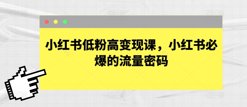 小红书低粉高变现课，小红书必爆的流量密码-紫橙资源网