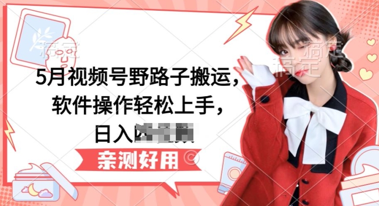 5月视频号野路子搬运，软件操作轻松上手，日入三位数-紫橙资源网