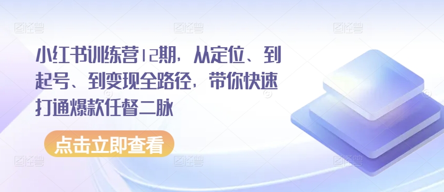 小红书训练营12期，从定位、到起号、到变现全路径，带你快速打通爆款任督二脉-紫橙资源网