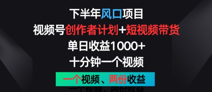 下半年风口项目，视频号创作者计划+视频带货，一个视频两份收益，十分钟一个视频-紫橙资源网