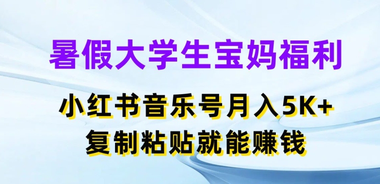 暑假大学生宝妈福利，小红书音乐号月入5000+，复制粘贴就能赚钱-紫橙资源网