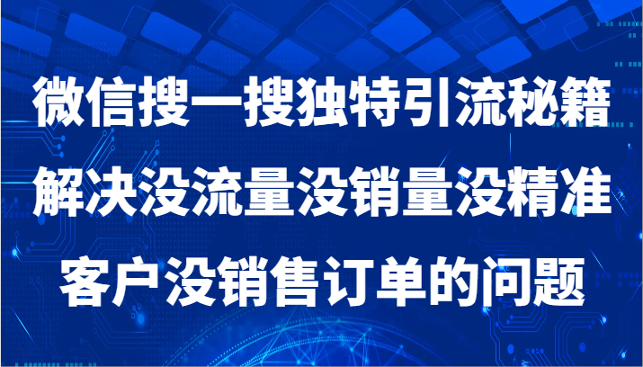 微信搜一搜暴力引流，解决没流量没销量没精准客户没销售订单的问题-紫橙资源网