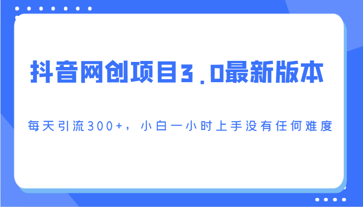 抖音网创项目3.0最新版本，每天引流300+，小白一小时上手没有任何难度-紫橙资源网