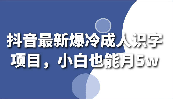 抖音最新爆冷成人识字项目，小白也能月5w-紫橙资源网