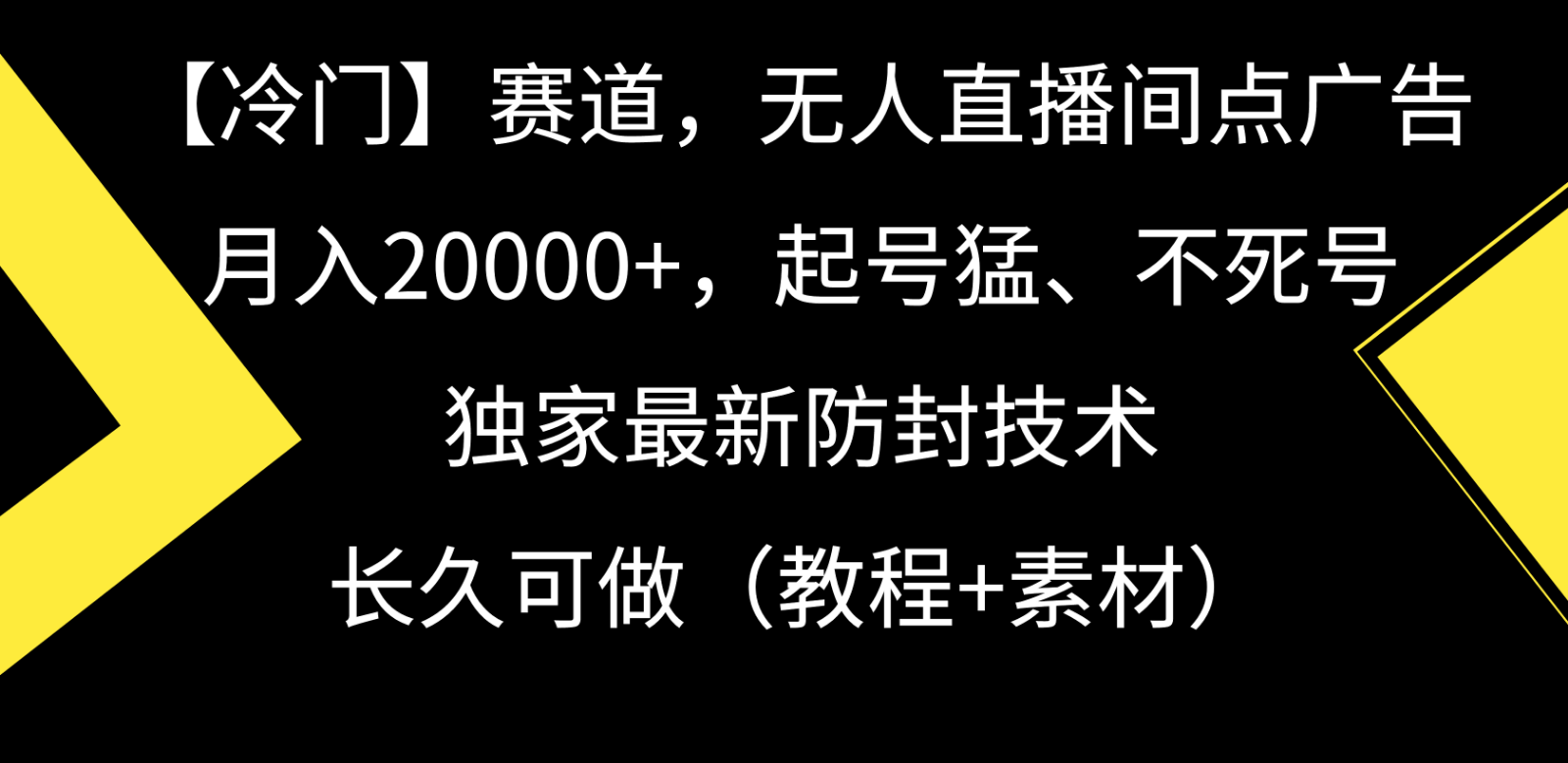 冷门赛道无人直播间点广告， 月入20000+，起号猛不死号，独 家最新防封技术-紫橙资源网