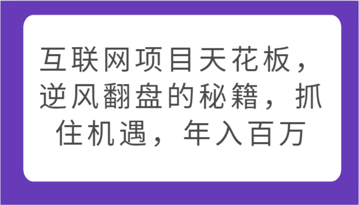 互联网项目天花板,逆风翻盘的秘籍,抓住机遇,年入百万-紫橙资源网