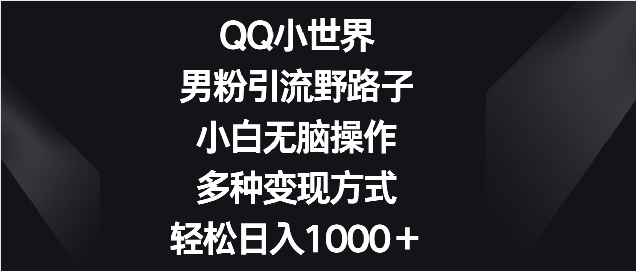 QQ小世界男粉引流野路子,小白无脑操作,多种变现方式轻松日入1000+-紫橙资源网