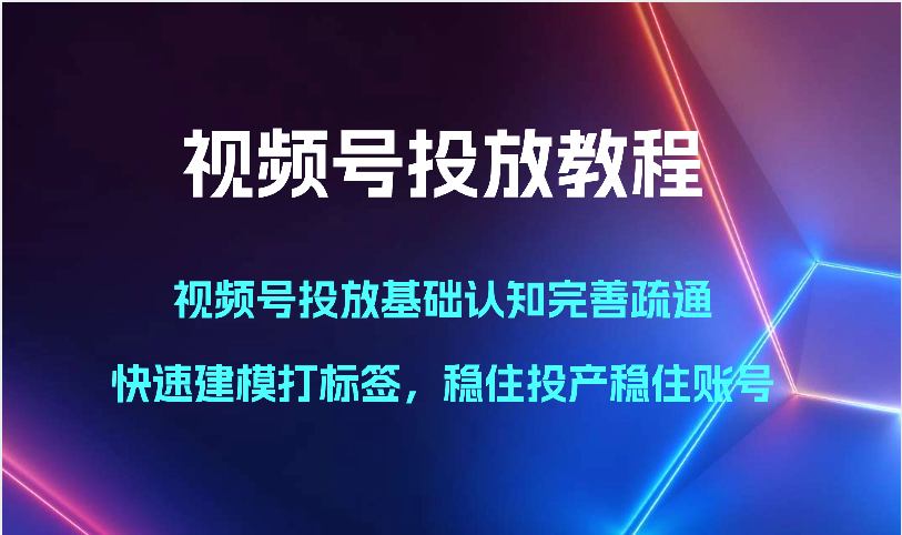视频号投放教程-视频号投放基础认知完善疏通，快速建模打标签，稳住投产稳住账号-紫橙资源网